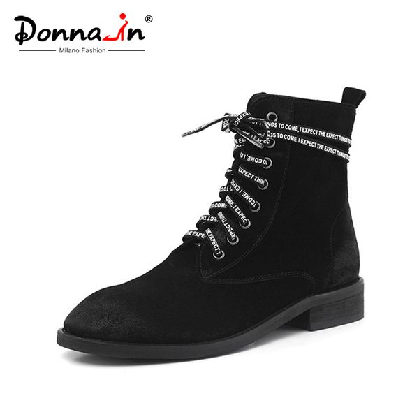 

donna-in women boots suede genuine leather lace up ladies boots with heels women fashion 2019 autumn black brown botas feminina