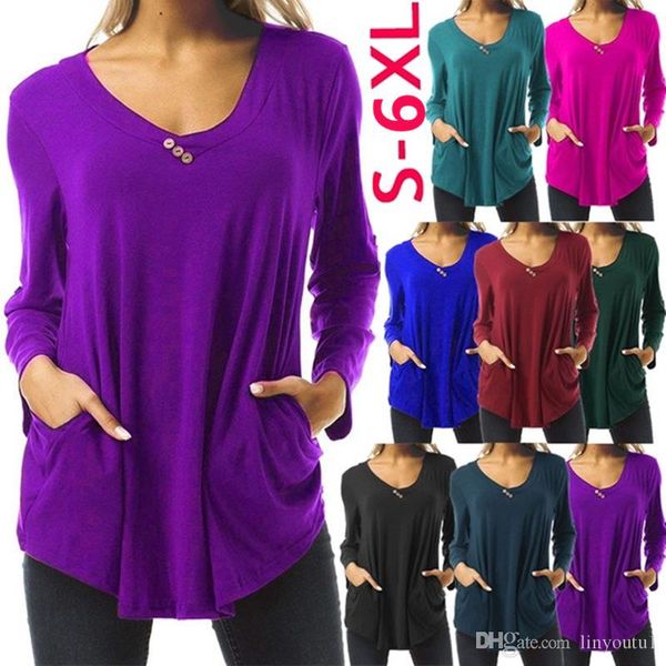 

womens long short sleeve casual round neck loose tunic t-shirt spring summer autumn winter t shirt drop shipping, White