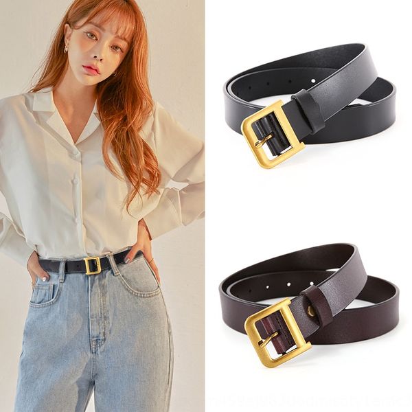 

make old and windbreaker jeans copper letter buckle jeans windbreaker pin buckle women's thick wide leather pants belt, Black;brown