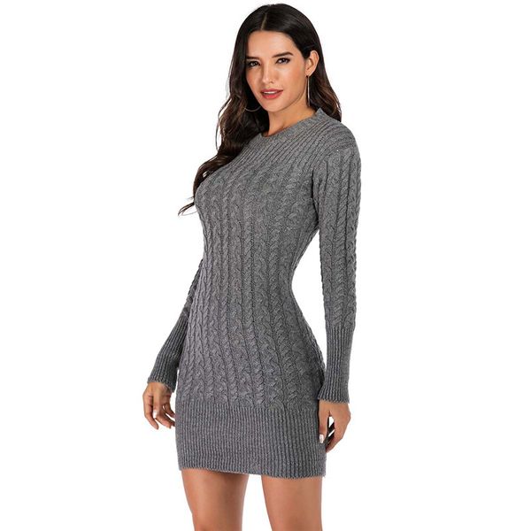 

slim knitted sweaters woman autumn winter long section thicken warm round neck sweaters solid gray, White;black