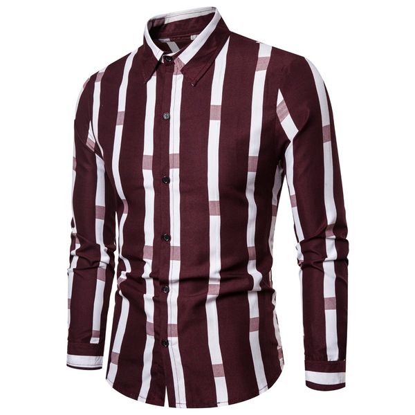 

kancoold 2019 men fashion casual splicing striped shirt men's shirt business leisure retro long-sleeved shirt blouse nov25, White;black