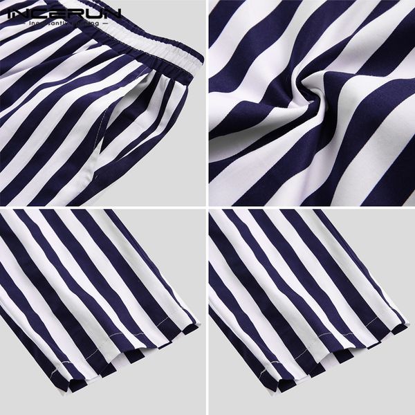 

plus size men elegant vertical stripes elastic waist pants korean business style incerun leisure trousers slim trend mens pants, Black