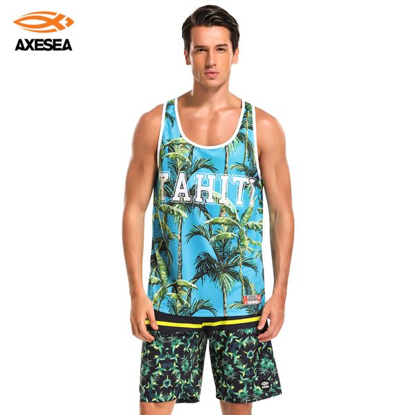 

axesea men loose tank sleeveless casual t-shirt summer undershirt quick dry vest shirt print swimsuit beach tank 2019