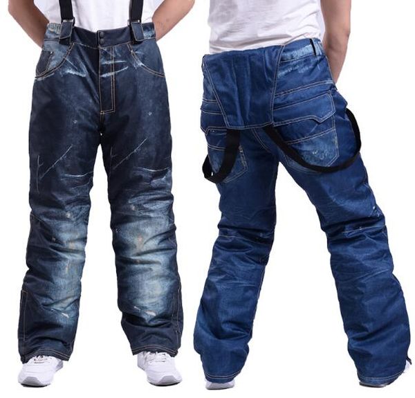 

ski pants denim suspenders thickened snowboard pants for men winter waterproof windproof breathable with high quality