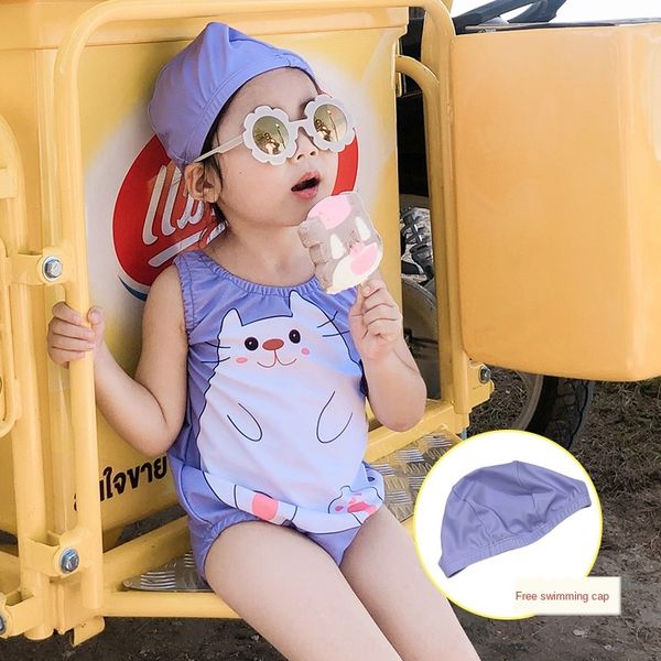 

summer 2019 one-piece princess swimsuit western style cartoon girl holiday swimsuit send swimming cap, White;black