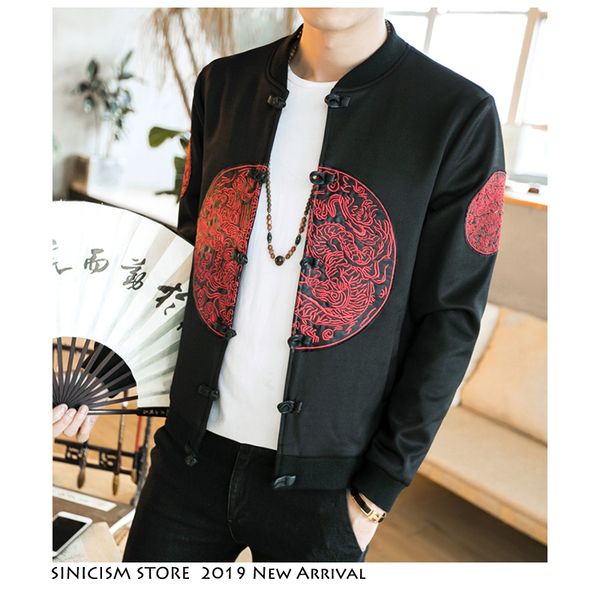 

sinicism store men vintage 2019 autumn embroidery jackets mens loose 5xl streetwear jackets male chinese style buckle clothes, Black;brown