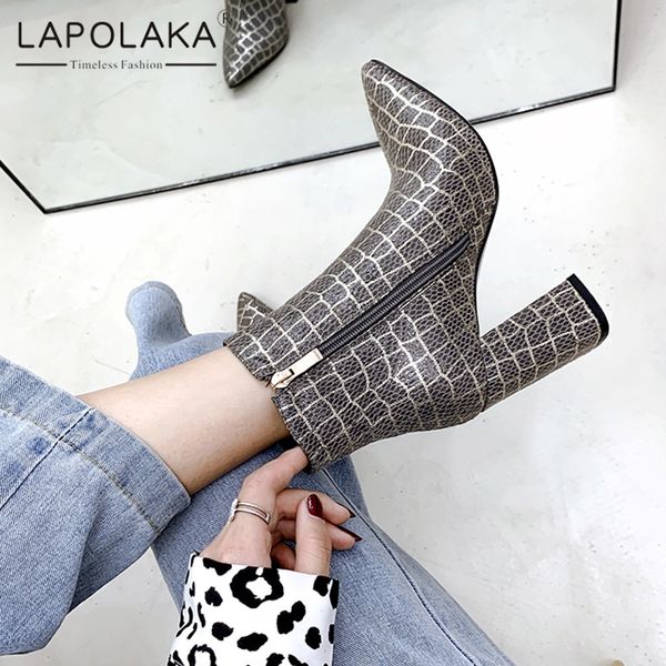 

lapolaka large size 32-43 new arrivals 2020 chunky heels ankle boots women shoes woman zip up mix color shoes woman boots, Black