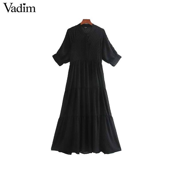 

vadim women two piece chiffon black midi dress short sleeve female casual straight dresses solid chic vestidos mujer qc859, Black;gray