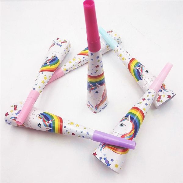 

6pcs set unicorn party supplies horns cartoon theme party horn trumpet baby shower unicorn for kids birthday decoration
