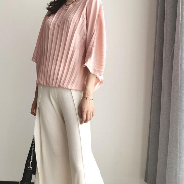 

women t-shirt spring / summer 2020 new shirt pleated bat sleeve half sleeve shirt top, White