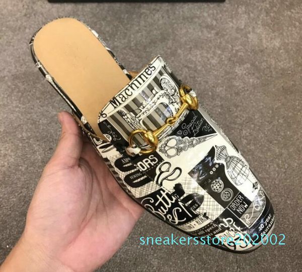 

new mens summer outdoor leisure scrawl sandals beach slippers real leather buckles designer horsebit slides half slippers hombre 38-44 s02, Black