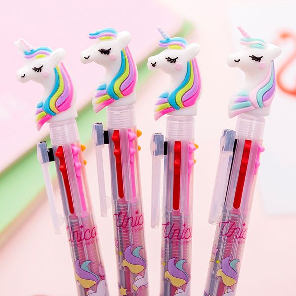 

4pcs cute 6 colors unicorn ballpoint pen luxury press funny rainbow student ies kawaii school supply stationery store thing, Blue;orange
