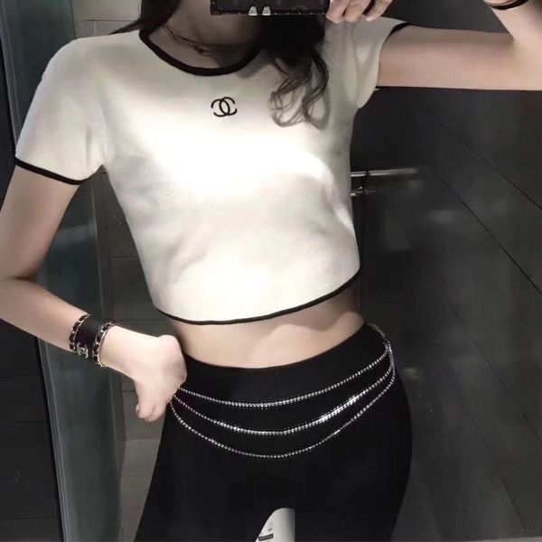 

Дизайн дамы хлопка футболки с короткими рукавами летом вышитыми высокой стрейч топ урожай пуловеры блузка женская футболка стильный тонкий S-XL