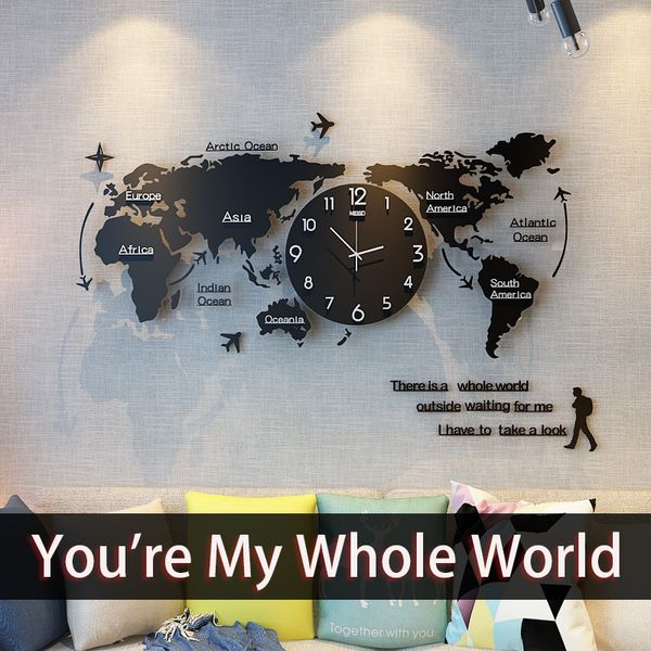 

2020 карта мира творческое большие настенные часы современный дизайн 3d цифровой наклейки висячие часы довольно для гостиной свободная перес