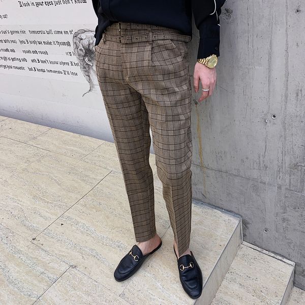 

2019 spring new korean school wind trousers couple simple loose feet wild casual fashion lattice double belt sweatpants, Black