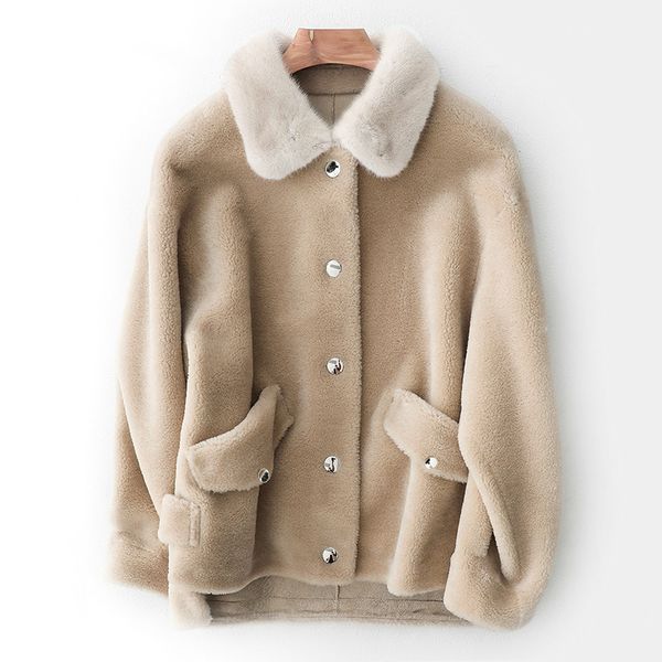

autumn winter jacket women clothes 2018 korean vintage collar sheep shearling fur wool coats manteau femme hiver zt1452, Black