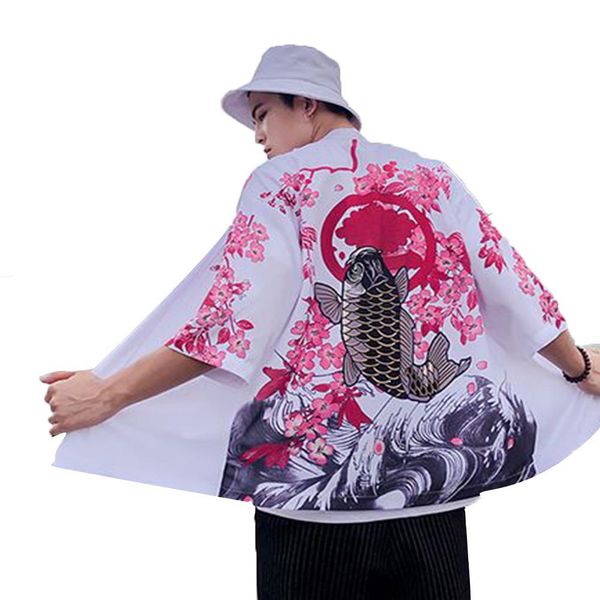 

missky women men shirts vintage koi pattern kimono chinese style loose sleeve cotton shirts male clothes, White;black