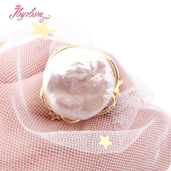 

17-19mm cultiured freshwater pearl natutal stone beads for women christmas gift silver plate jewelry adjustable ring 1 pc, Slivery;golden