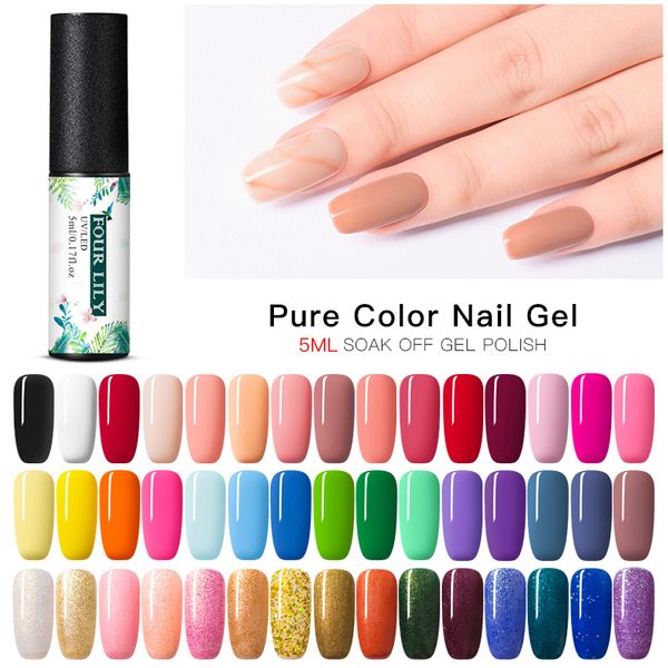 

four lily 5ml uv gel nail polish holographic glitter sequins soak off uv gel varnish color nail polish diy art manicure, Red;pink
