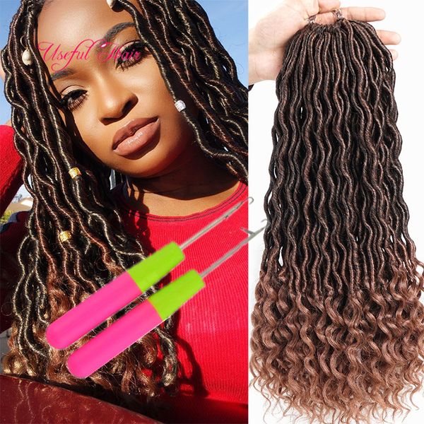 Großhandel halb lockig Hald Wave Goddess Locs synthetische Flechten Haarverlängerungen geflochten vorgeschlungen 18 Zoll heißer Verkauf dhgate Ombre Bug Natural