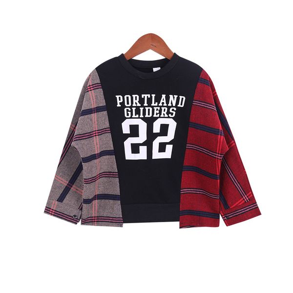 

kids girl sweatshirt teenage girls clothing 2019 new long sleeve plaid and letter print hoodies 8 10 12 14 years, Black