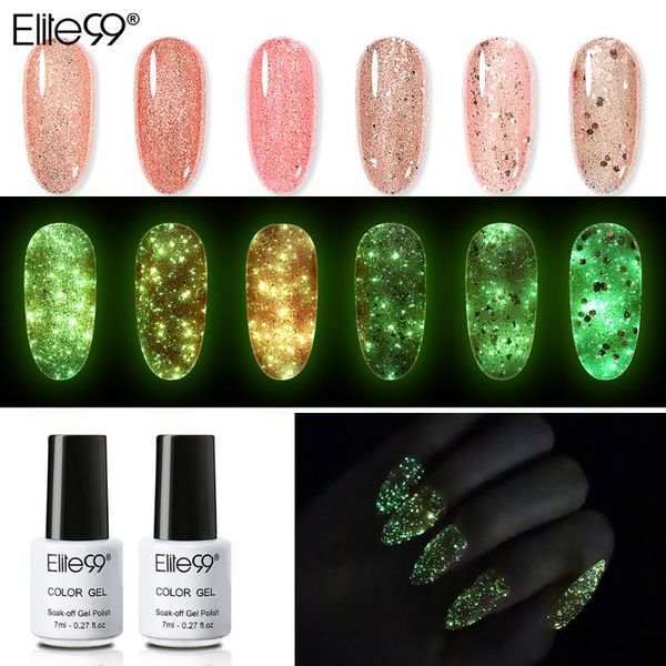 

elite99 7ml luminous rose gold hybrid nail gel polish glow in night gel lacquer shimmer glitter varnish nail art manicure, Red;pink