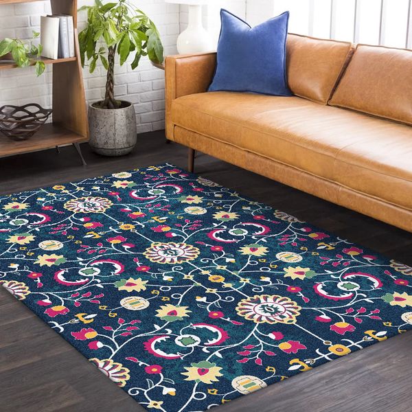 

moroccan national style deep blue flower carpet bathroom plush rug bedroom floor mat living room door mat customize 1.5x2m mat