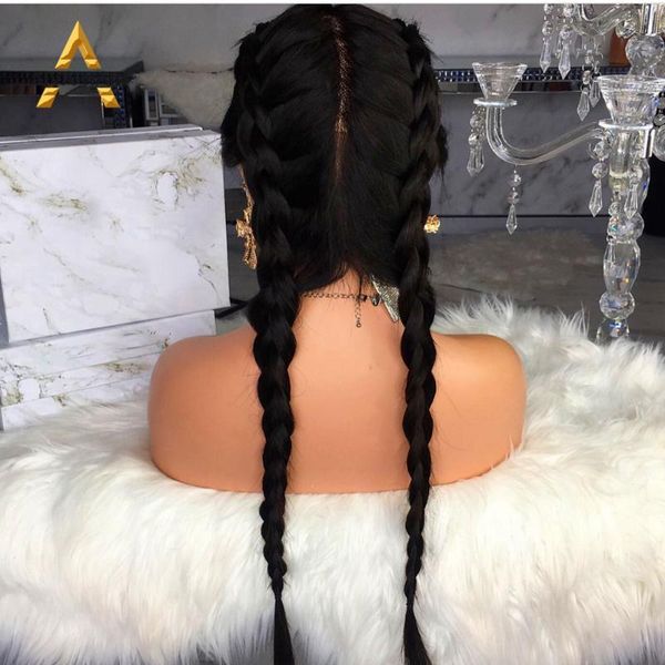 

aiva long straight black wig glueless synthetic lace frontal wig heat resistant braid wigs for black women