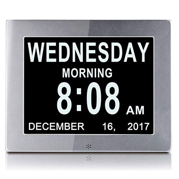 

digital day clock extra large non-abbreviated month calendar alarm clocks impaired vision and seniors metal table clocks 8 inch