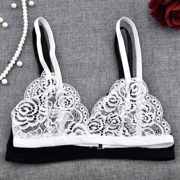 

Sexy Women Floral Sheer Lace Triangle Bralette Bra Crop Top Bustier Unpadded Mesh Lined