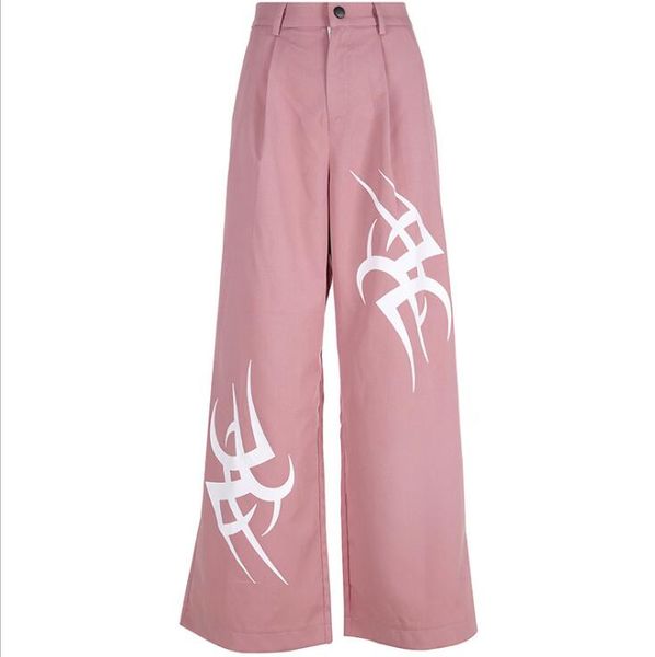 

new women's mop pants asymmetric printing slim casual wide leg pants, Black;white