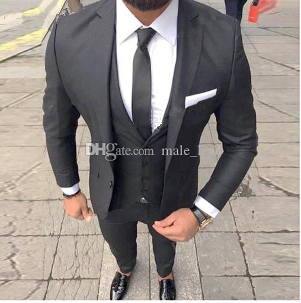 

handsome groomsmen notch lapel groom tuxedos mens wedding dress man jacket blazer prom dinner 3 piece suit(jacket+pants+tie+vest) a22, Black;gray