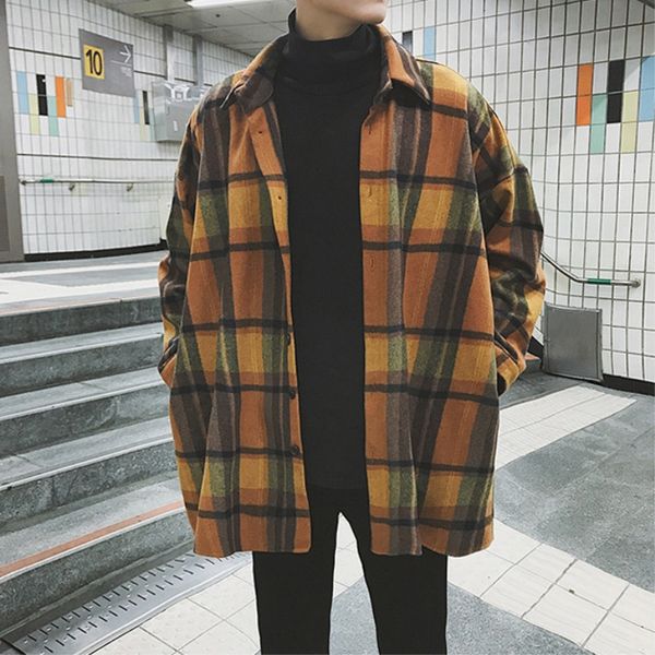 

2018 autumn and winter men fashion brand vintage classic big plaid flannel long sleeve shirt male casual loose thick shirt cloth, White;black