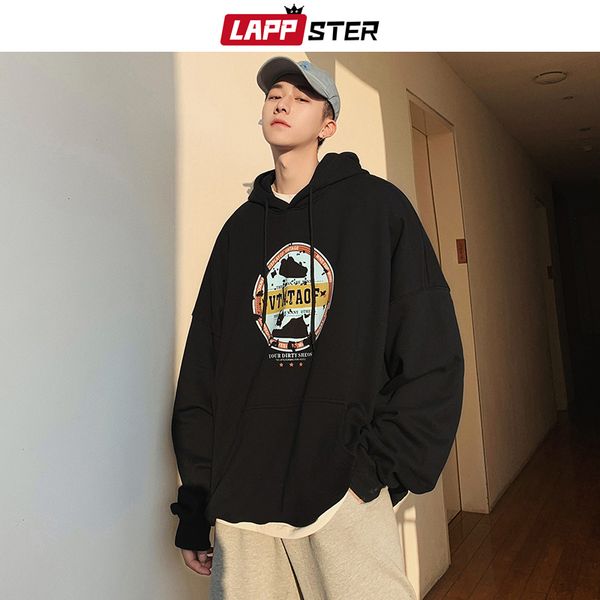 

мужчины крупногабаритного графический harajuku толстовка толстовка 2019 mens осень streetwear с капюшоном толстовки корейского черный балахо, Black