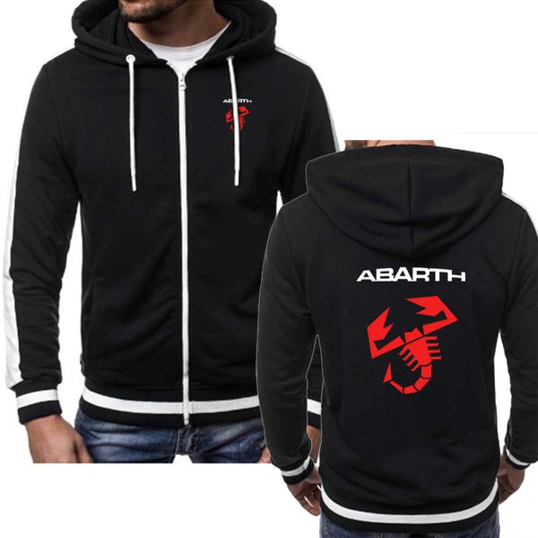 

men hoodies abarth car logo print fashion casual hiphop harajuku color hooded fleece sweatshirts zipper jacket man clothing, Black