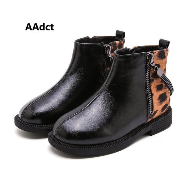 

aadct 2019 girls boots new winter cotton warm handsome leopard little kids boots for girls short children shoes high-quality, Black;grey