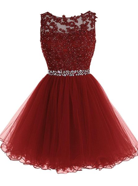 

2020 burgundy short prom dresses jewel neck hollow back sleeveless beaded sequins lace applique above knee cocktail eevening party gown, Black