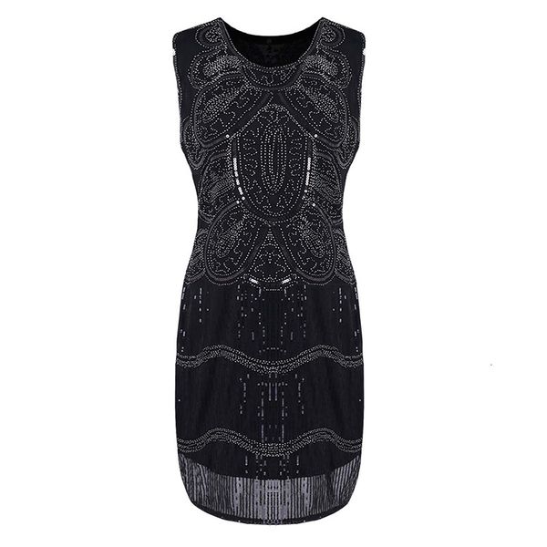 

1920 wear women's full sleeveless sequins dress, Red;white