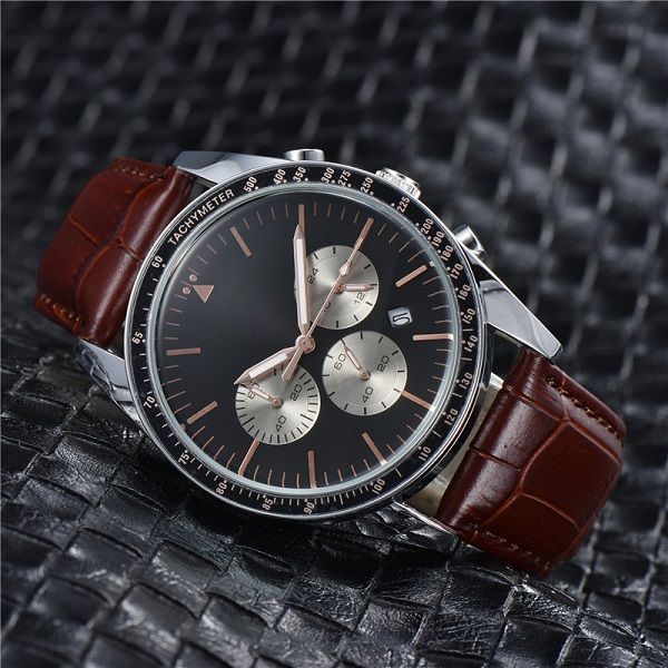 

royal oak boss watch casual fashion calendar quartz men's watch belt all functions can be operated ing, Slivery;brown