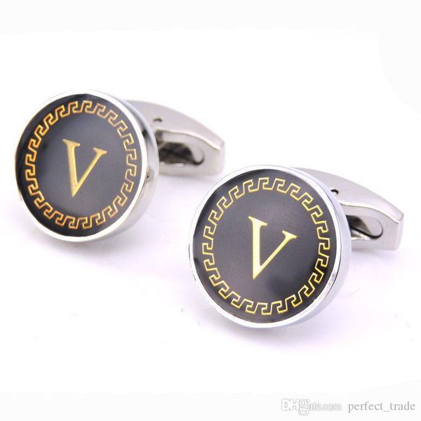 

french delicate shirt cufflinks studs round letter a to z designer cufflinks fashion cuff buttons women mens jewelry ing, Silver