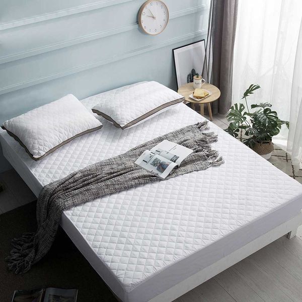 

bed cover brushed fabric quilted mattress protector waterproof mattress er for bed anti-mite cover copri rete letto