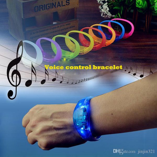 

8 colors voice control bracelet led flashing silicone bracelet vibration control bangle christmas new year wedding gift kids toys