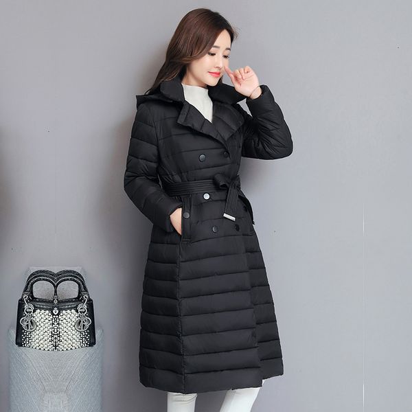 

2019 women long slim winter parka adjustable waist cotton padded warm thicken ladies coat new arrival fashion womens jackets, Black