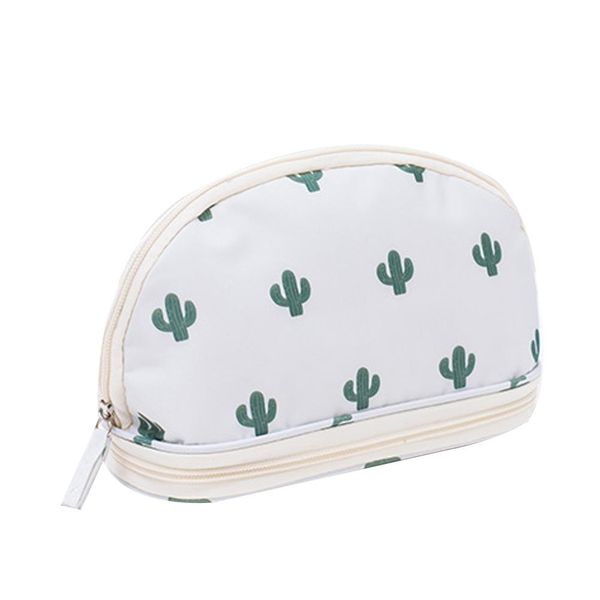 

women fashion cactus print 2-layer makeup brush organizer cosmetic bag