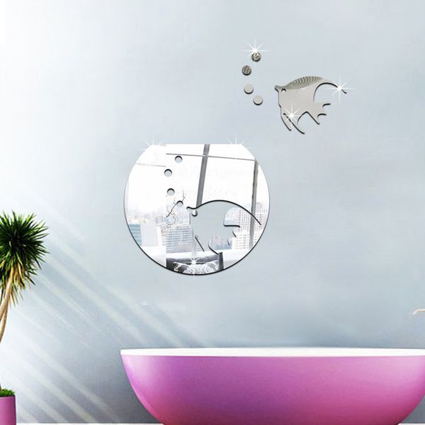 

1set 3d wall sticker fish tank style mirror surface art wall decal for home j2y