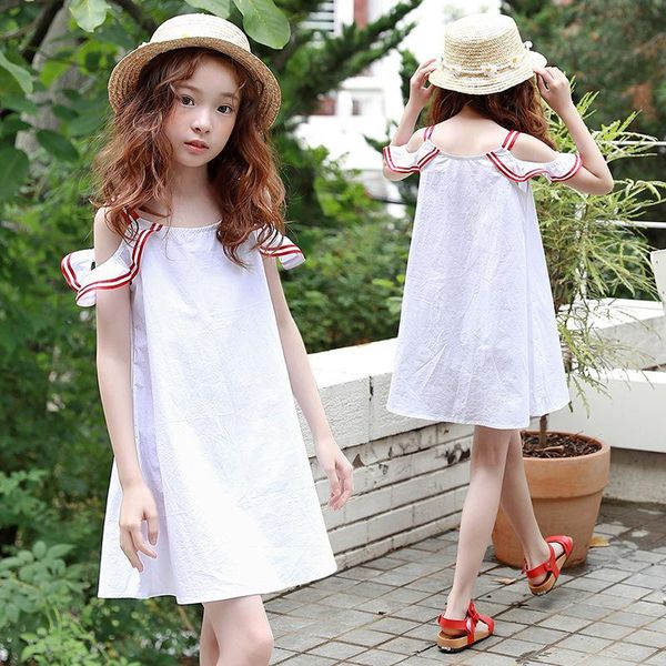 

girls suspender dress summer 2019 new big children korean version of the princess dress holiday dress a generation of hair, Red;yellow