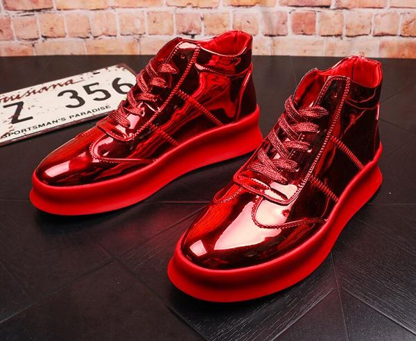 

patent leather platform shoes gold red thick bottom men sneakers men casual shoes punk ankle boots chaussure homme, Black