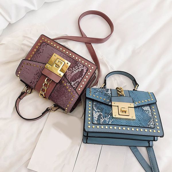 

2020 design women rivet shoulder bag handbags ladies pu leather zip lock small chains flap crossbody bags