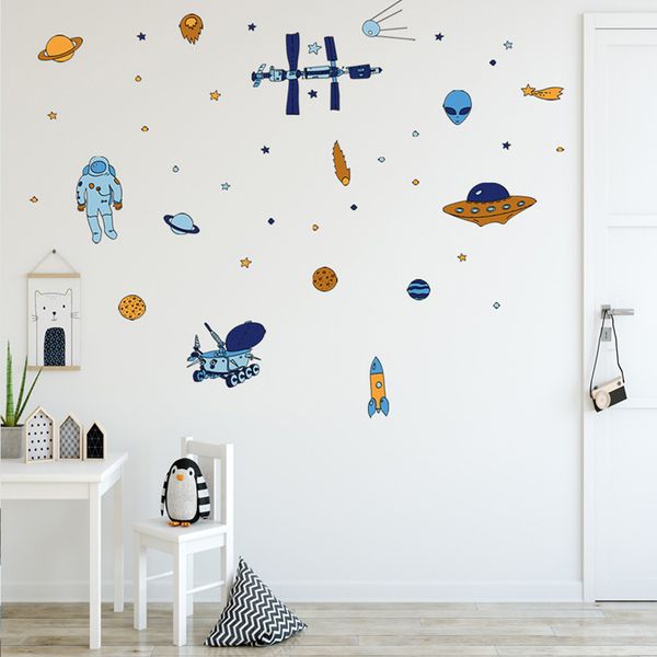 Spaceship Space Rocket Flying Saucer Alien Wall Sticker For Kids Rooms Bedroom Decorations Wallpaper Mural Art Decals Stickers Wall Stickers For