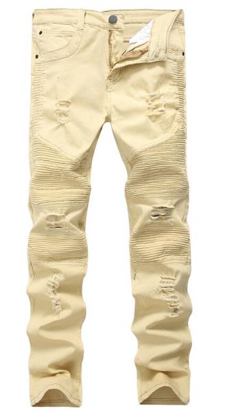 

new khaki riding jeans pleated design men's tight-fitting slim stretch jeans 2019 new arrival hip-hop street pocket jeans4668#, Blue